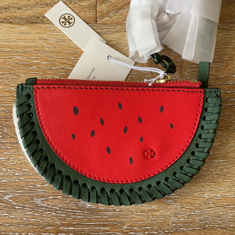 Tory Burch Red & Green Watermelon Beaded Zip Card Holder - Picture 7 of 10